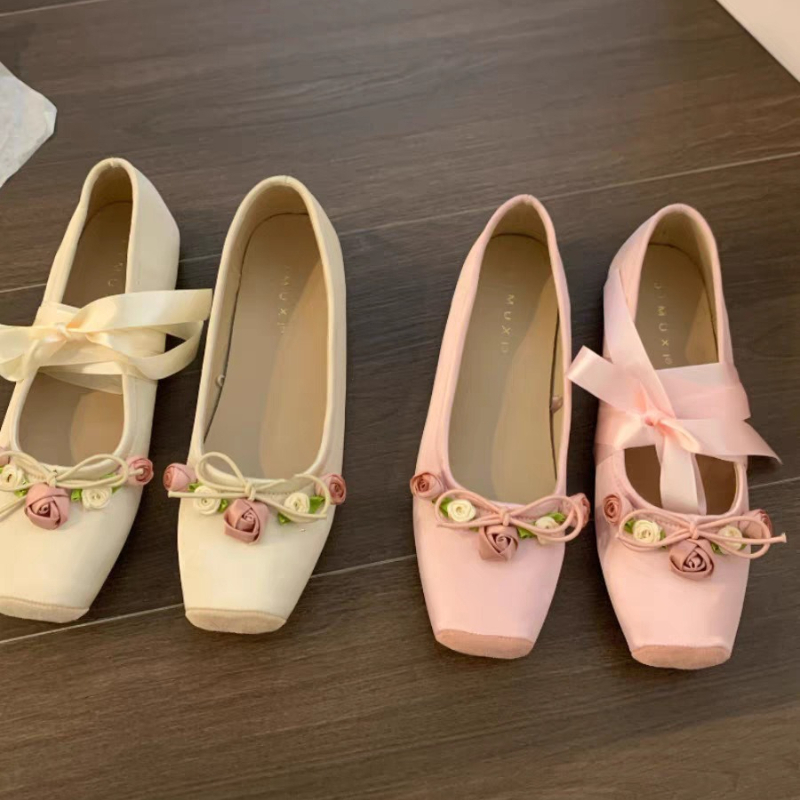 Embroidery Dress - Kadın Flats Bow Marie Janes Ayakkabı