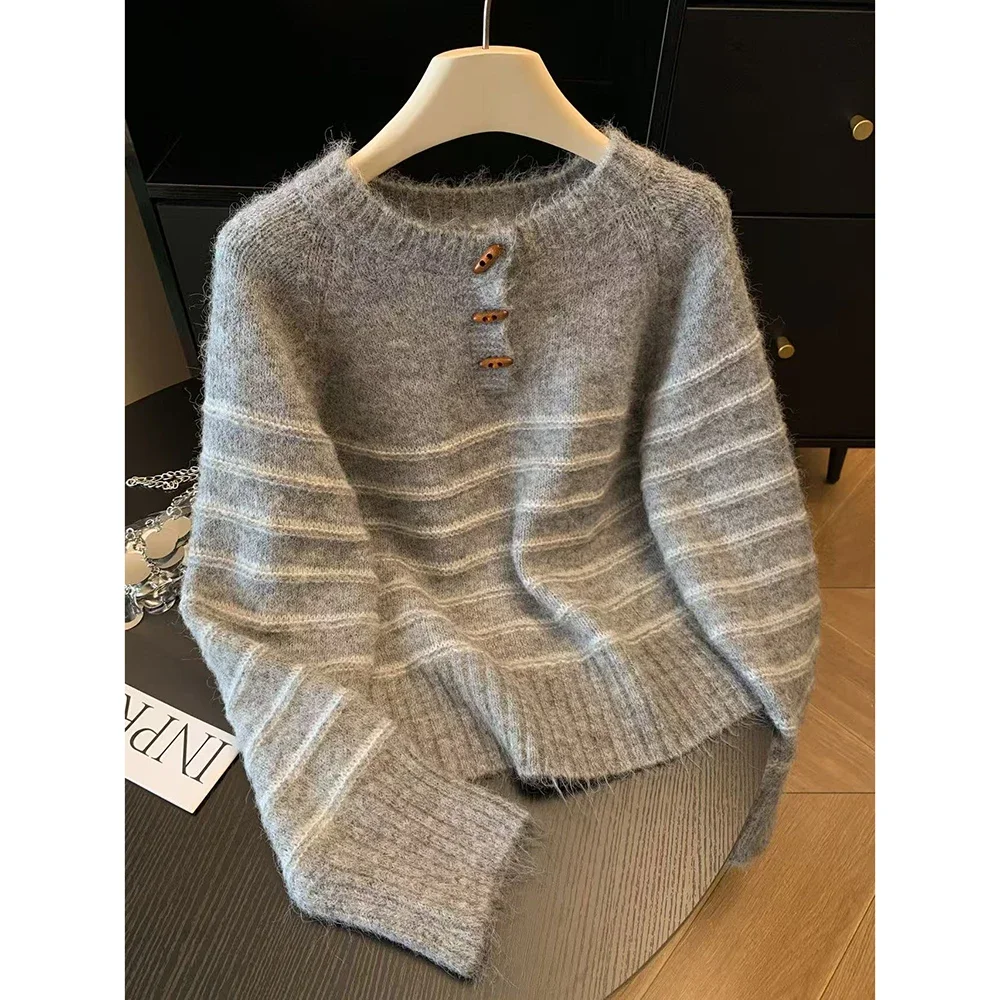 Embroidery Shirt - Sonbahar Kış Kadın Çizgili Yün Kaşmir