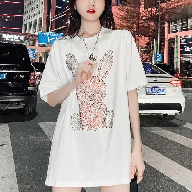 Embroidery Shirt - Kadın Yazlık Günlük Tişört: Elmas Karikatür