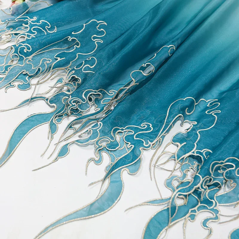 Embroidery Skirt - Çin Tarzı Nakış Lotus Yaprağı Degrade