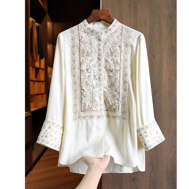 Embroidery Men Shirt - Yazlık İpek+Rayon Kumaş Yeni Çin Tarzı
