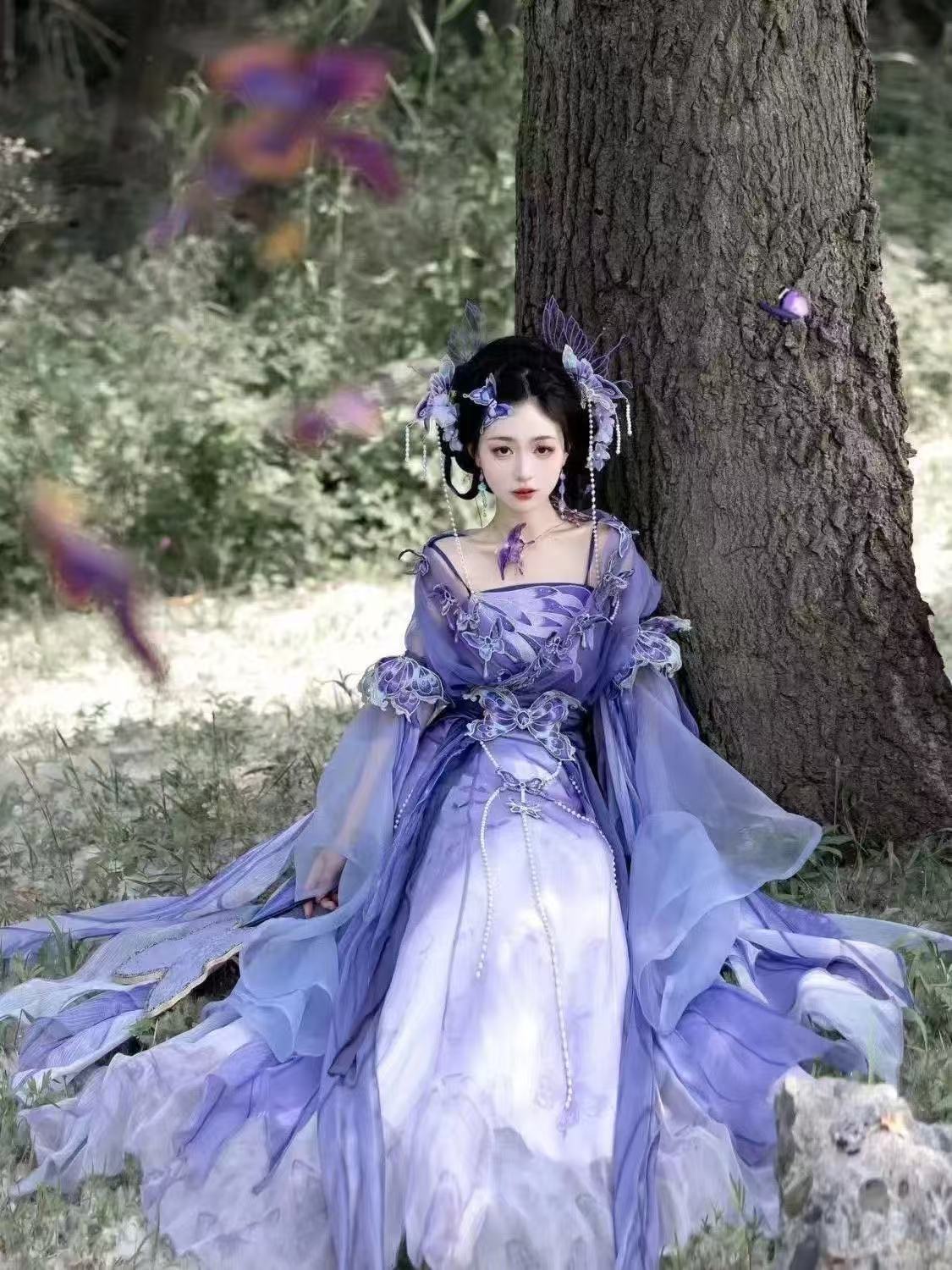 Embroidery Skirt - Orijinal Çin Mor Hanfu kadın Weijin
