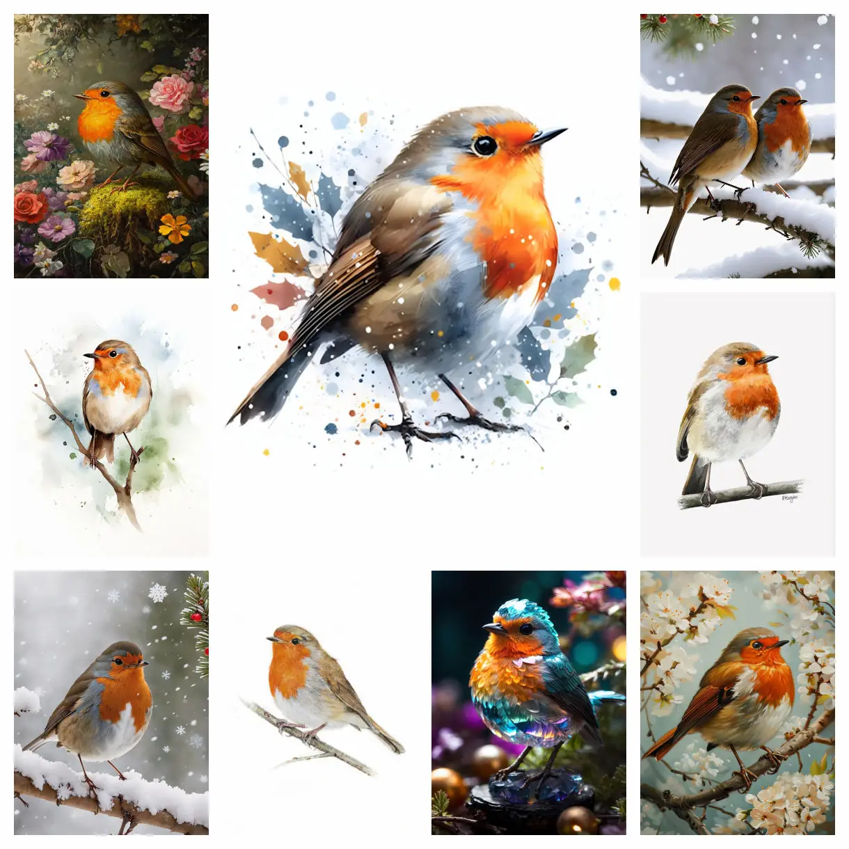 Embroidery Cream - Robin Kuş Elmas Sanat Boyama Sevimli
