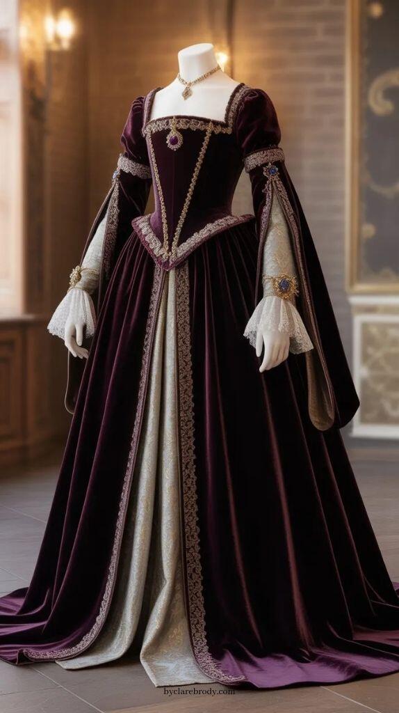 Embroidery Dress - Vintage Düşes Mor Balo Elbisesi Masquerade