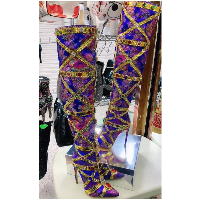 Embroidery Gold - Çok Renkli Taşlı Altın Kaplama Dikişli