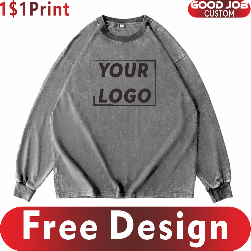 Embroidery Design Logo - Özel T-shirt Vintage Uzun Kollu gömlek