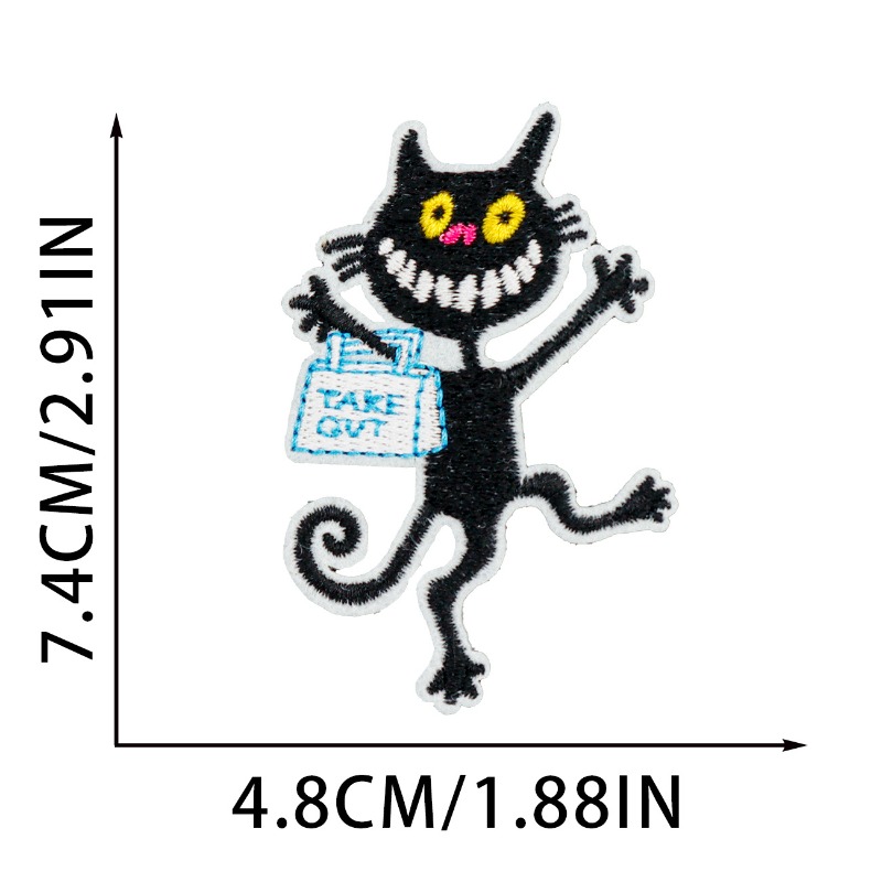 Komik Siyah Kedi Yuvarlak Kalp - Embroidery On Black Shirt incelemesi ve fiyatı