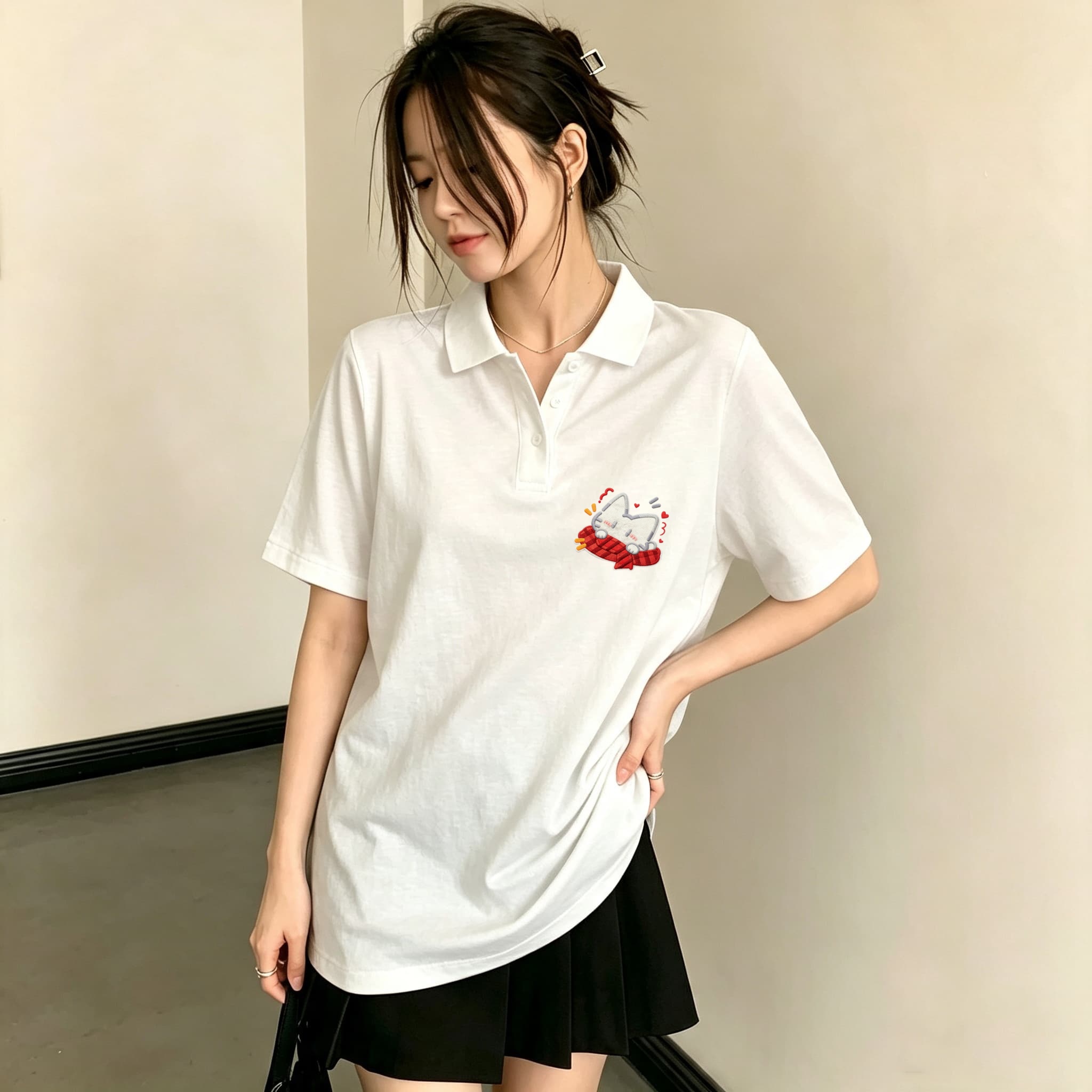 Kadın Siyah Yaka Detaylı Polo  - Embroidery On Black Shirt incelemesi ve fiyatı